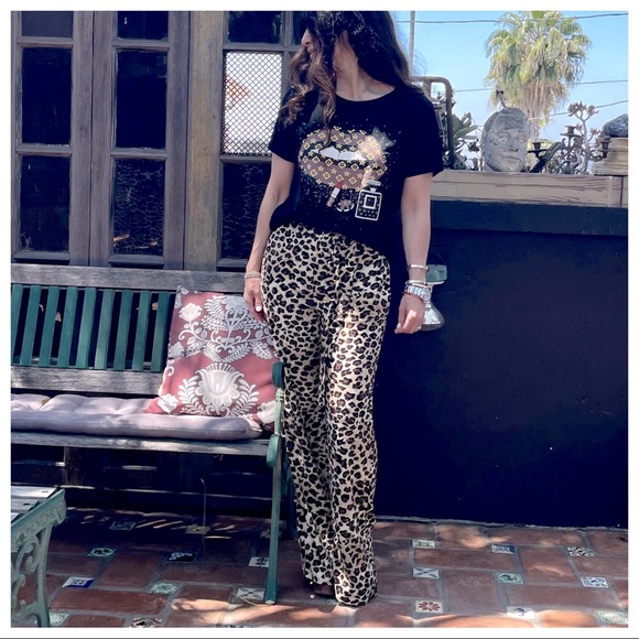 Leopard Print belted side pockets Wide Leg pants - Picture 2 of 5